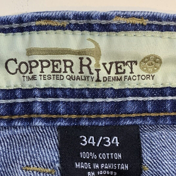 Copper Rivet Jeans Mens 34x32 Modern Straight Mid-Rise Distressed Comfort Hemmed - Picture 3 of 7